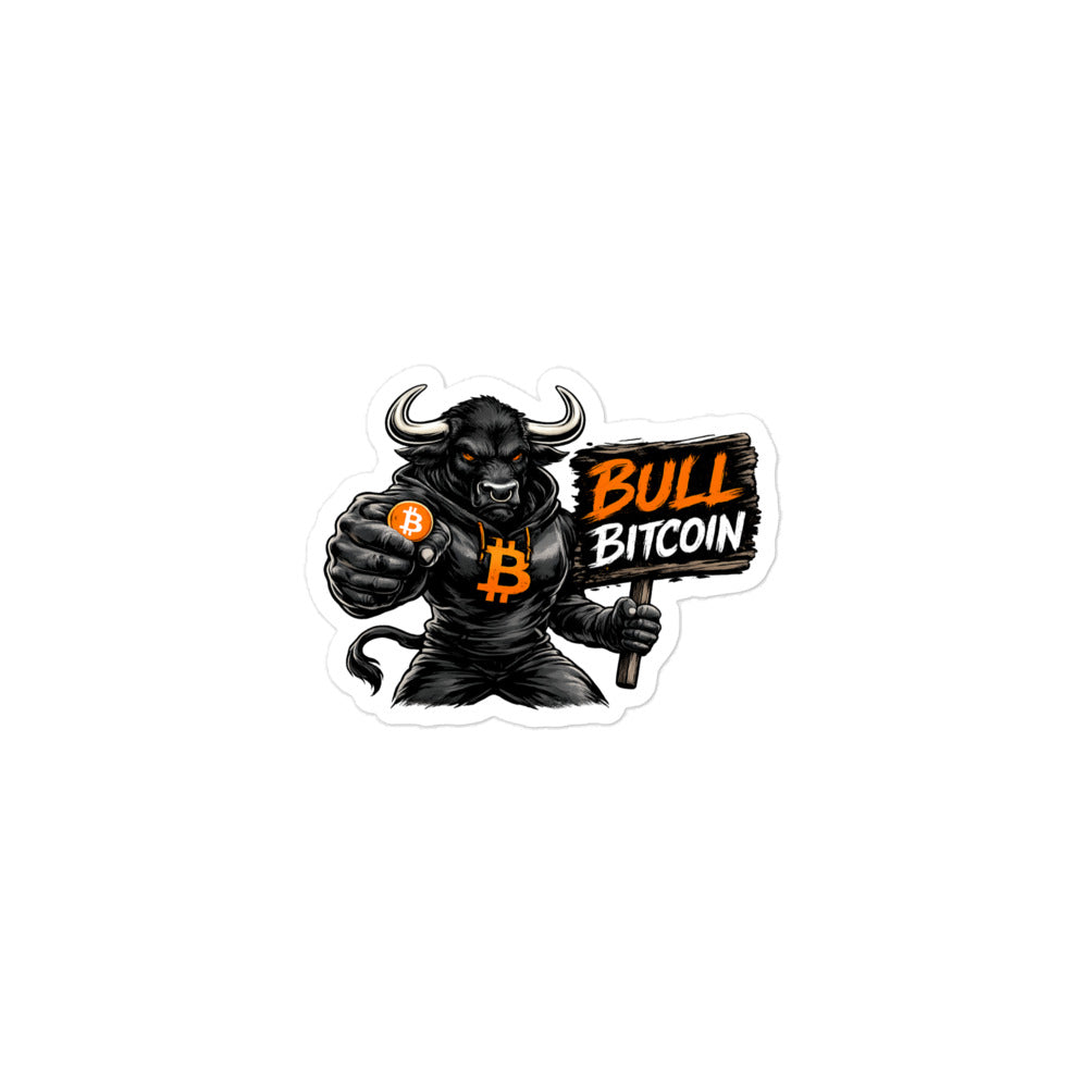 bitcoin sticker - bull power - front view - small