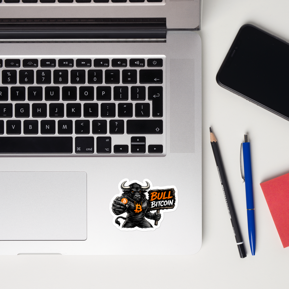 bitcoin sticker - bull power - laptop view small