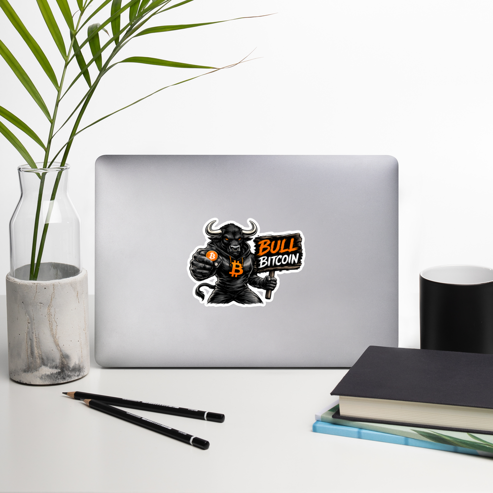 bitcoin sticker - bull power - laptop view