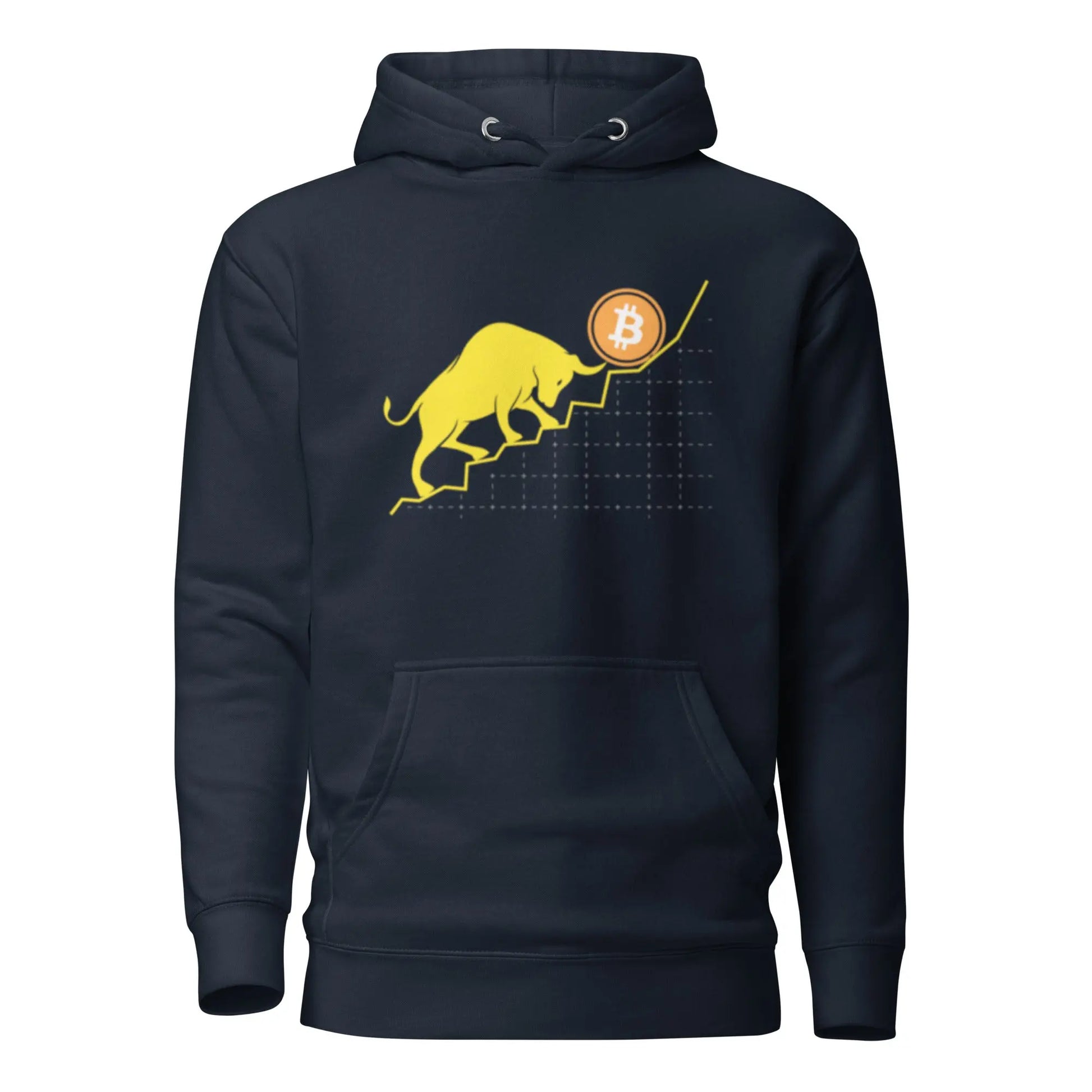 bitcoin hoodie - bullish - front view - navy blue