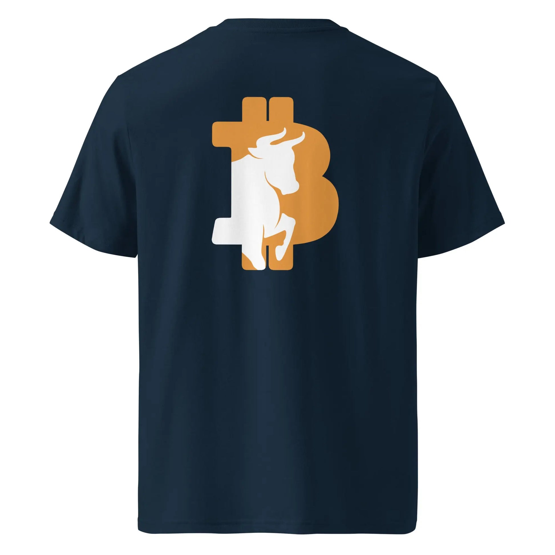 bitcoin t-shirt - bullish back print - back view - navy blue
