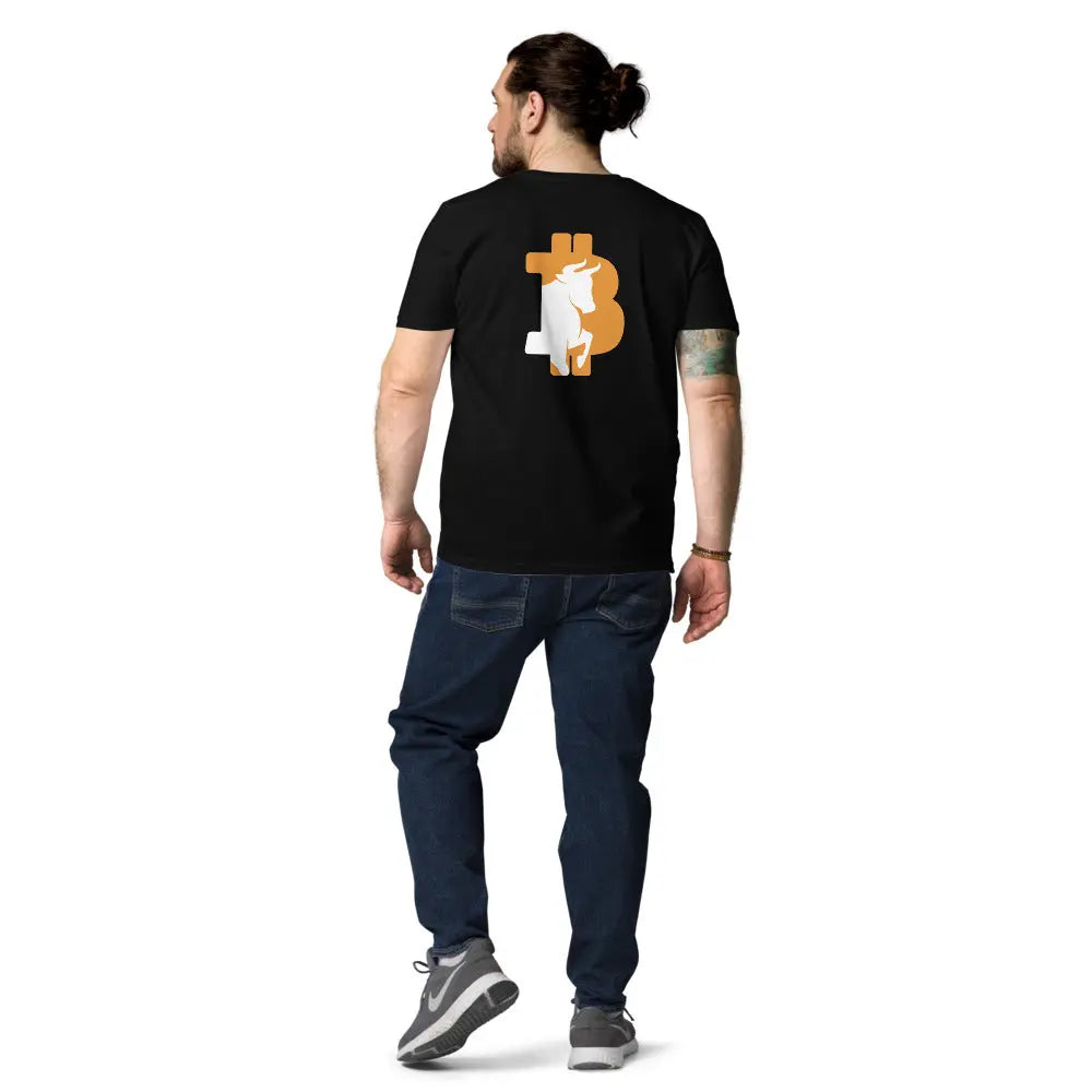bitcoin t-shirt - bullish back print - worn on model - black