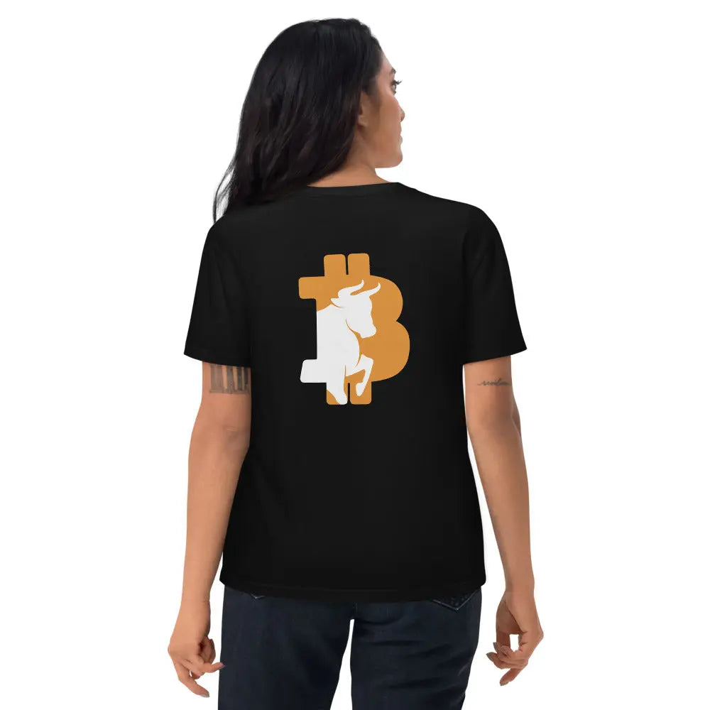 bitcoin t-shirt - bullish back print - worn on model - female