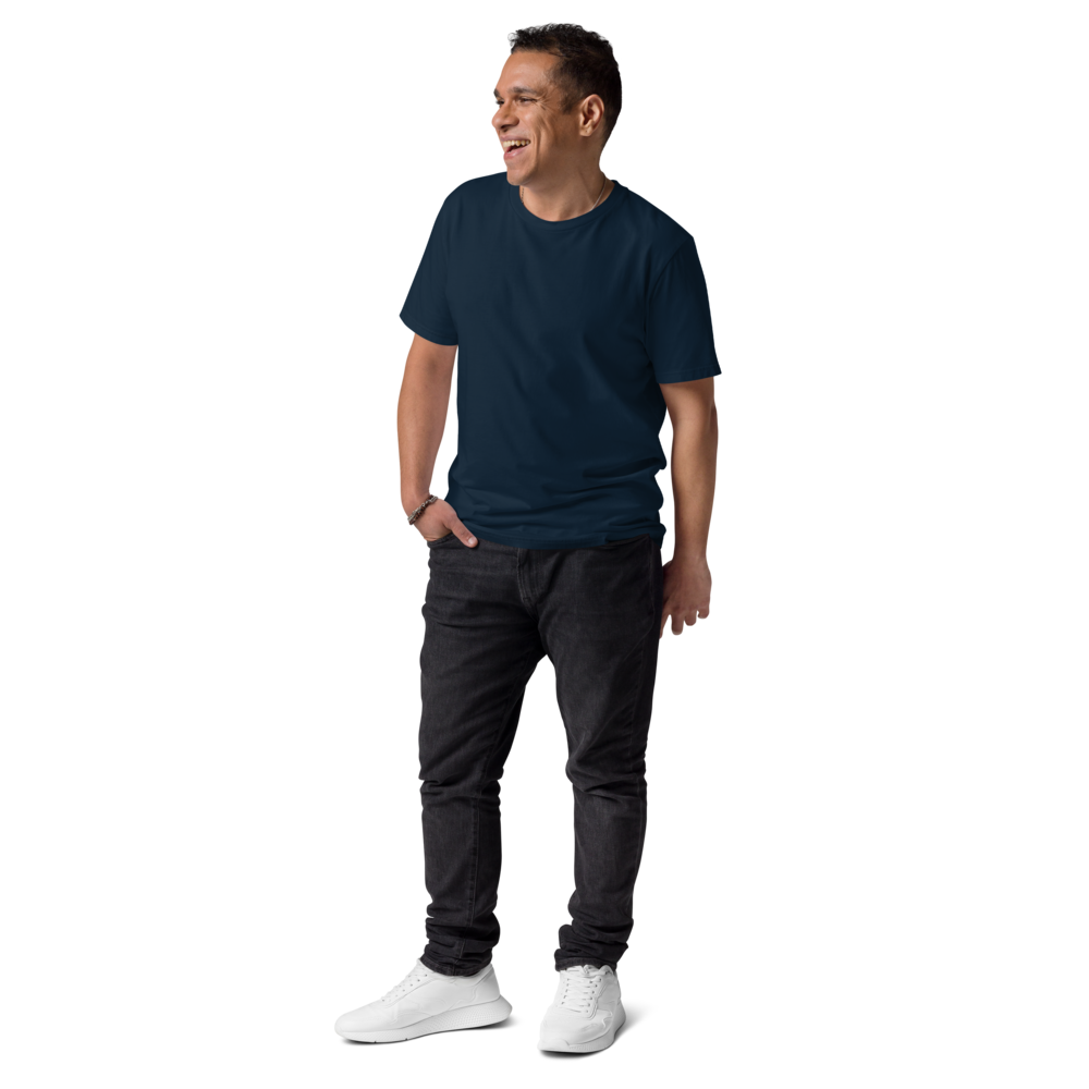 bitcoin t-shirt - bullish - worn front view - blue