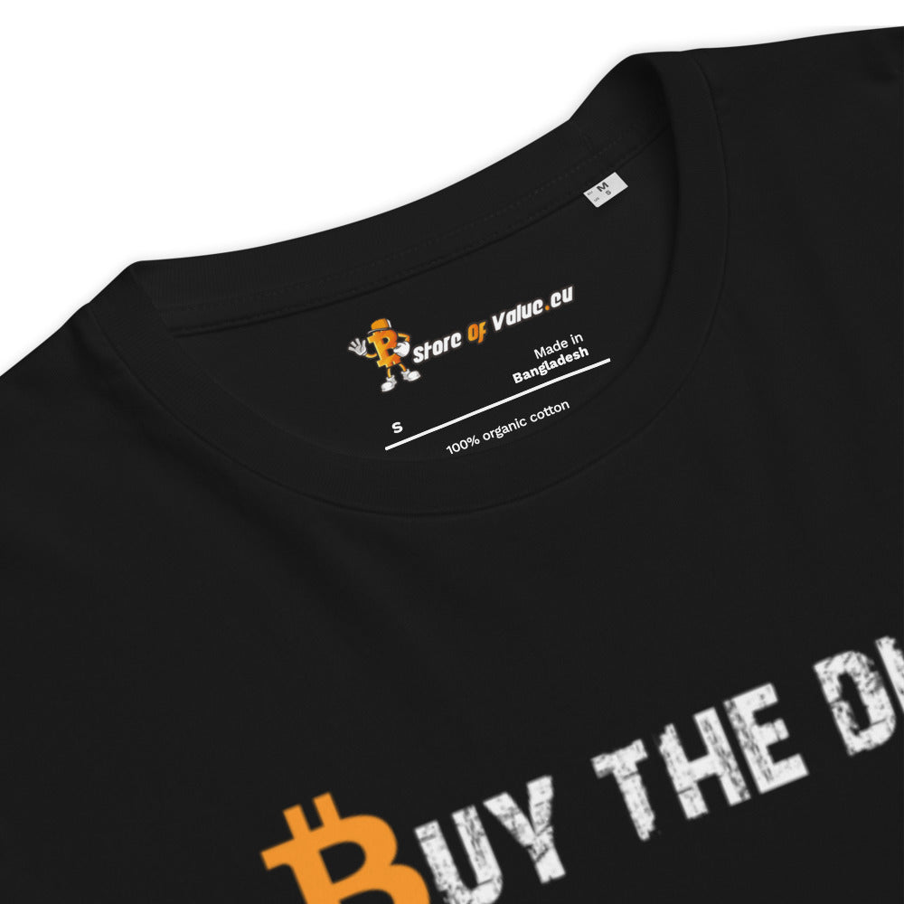 bitcoin t-shirt - buy the dip - close-up print - black