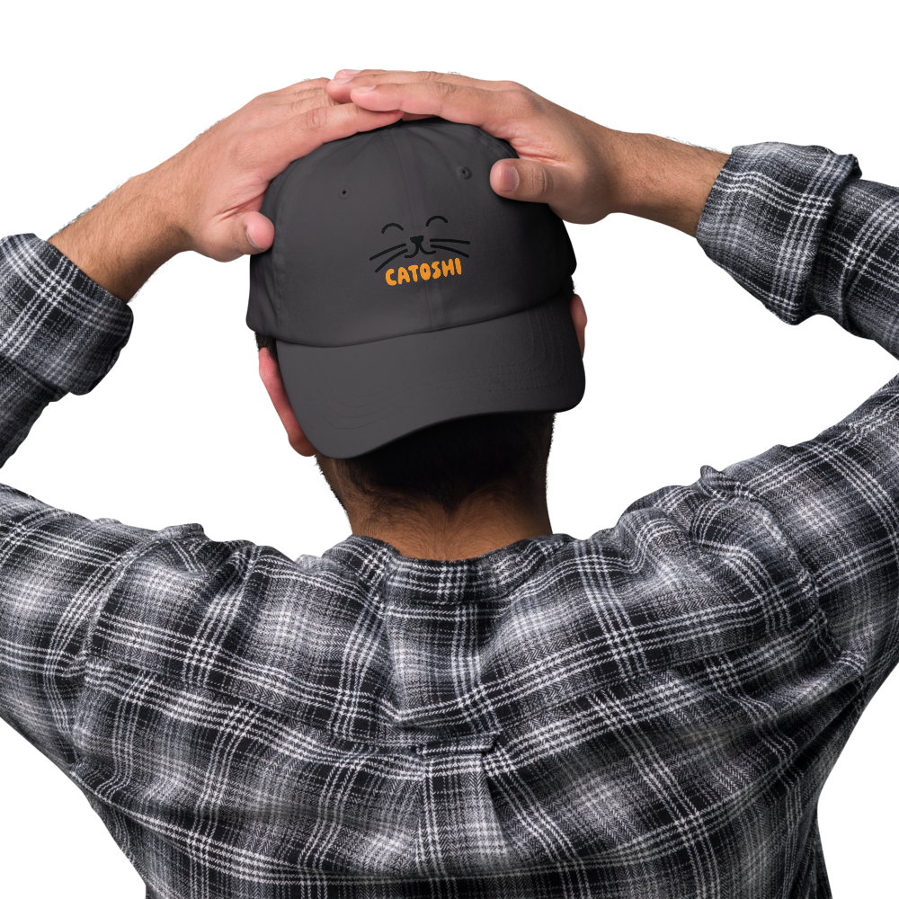 bitcoin hat - catoshi - back view - worn - dark grey