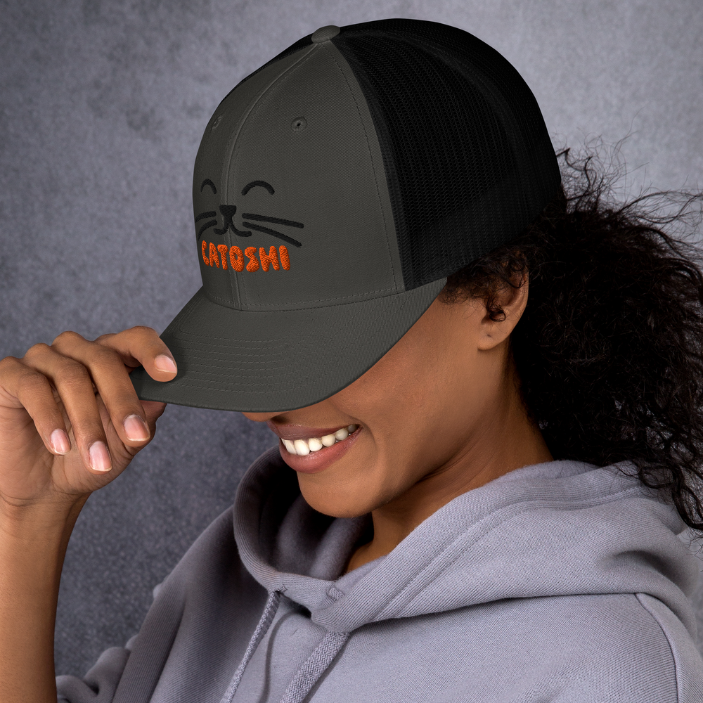 catoshi bitcoin hat worn on model charcoal black