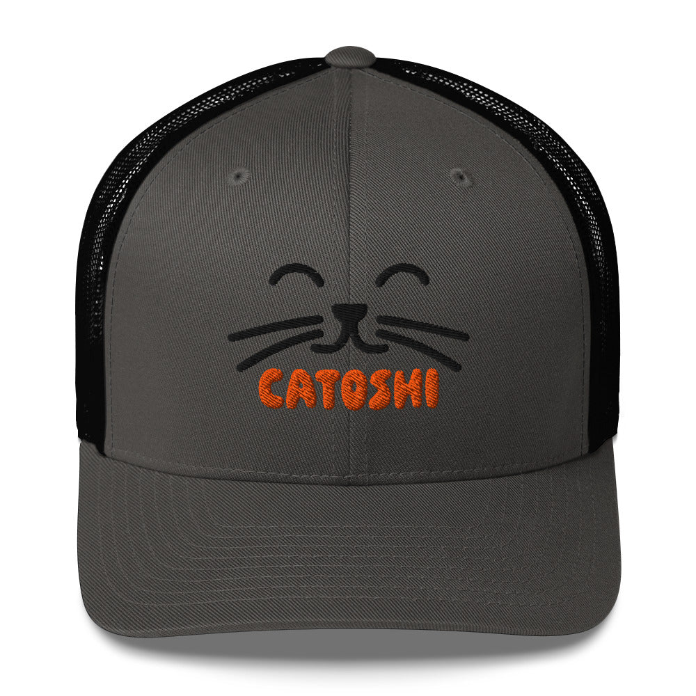 catoshi bitcoin trucker hat front view charcoal black