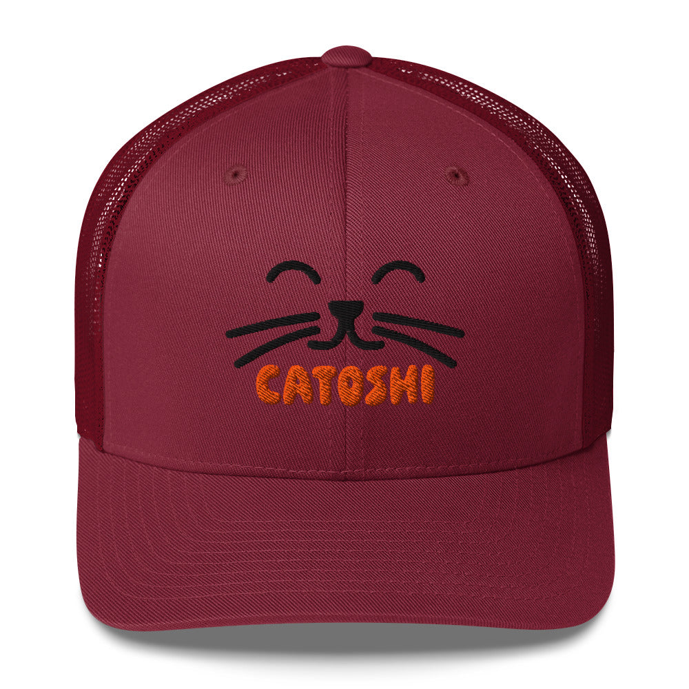 catoshi bitcoin trucker hat front view cranberry