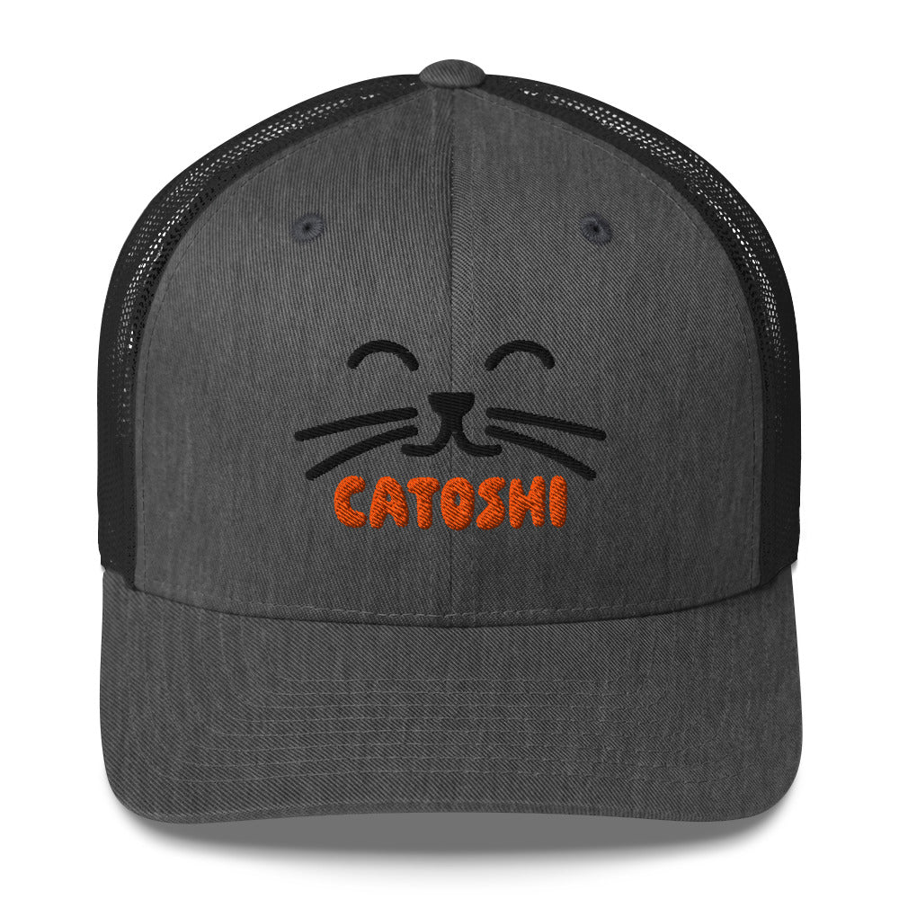 catoshi bitcoin trucker hat front view heather gray