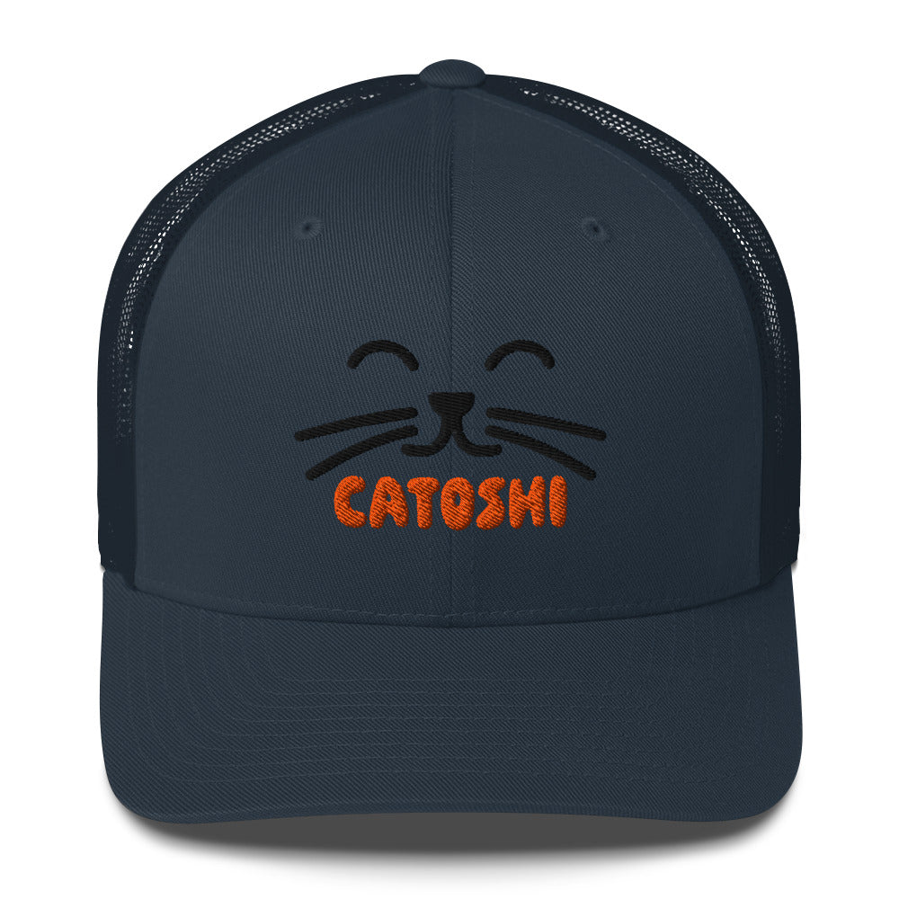 catoshi bitcoin trucker hat front view navy