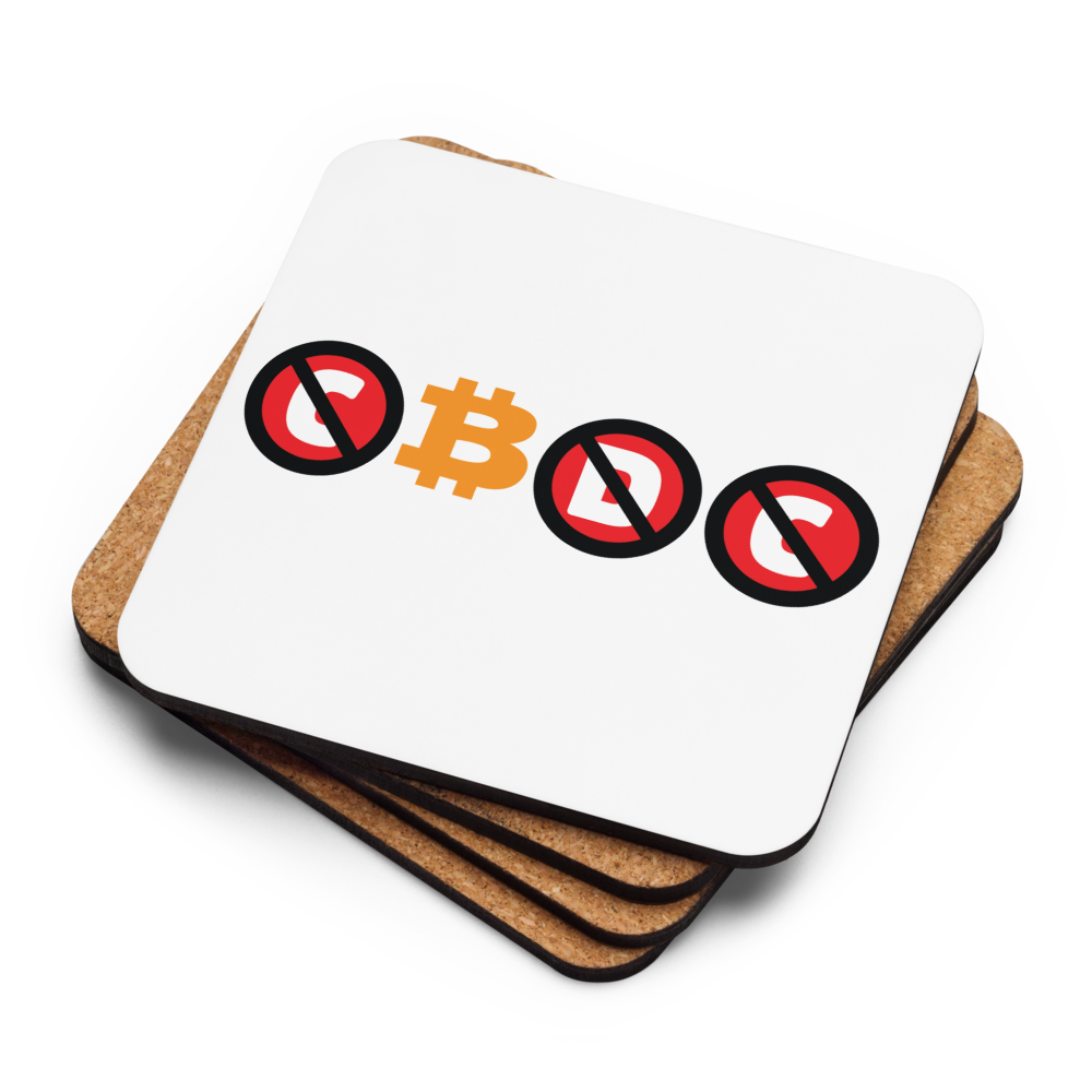 CBDC Bitcoin coaster stack by BitPopArt – cork backs with one face up