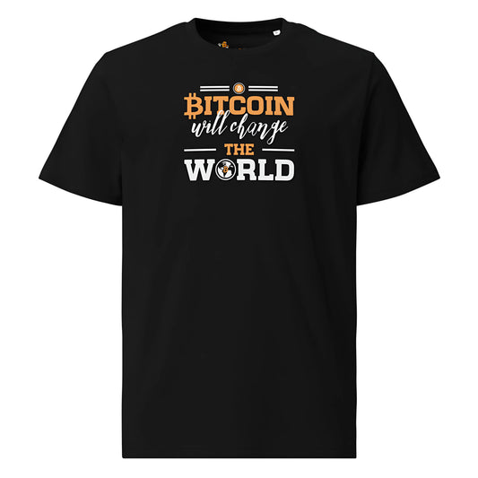 bitcoin t-shirt - change the world - front view - black