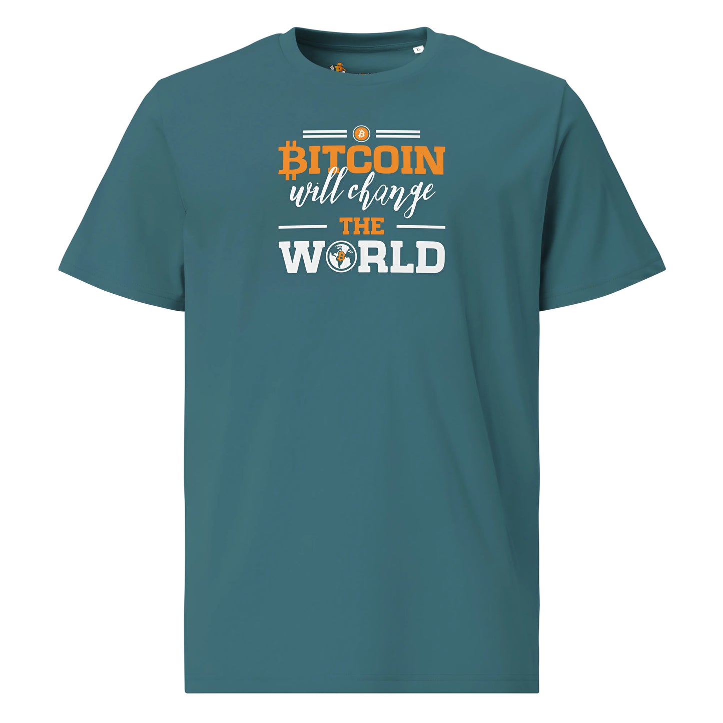 bitcoin t-shirt - change the world - front view - blue