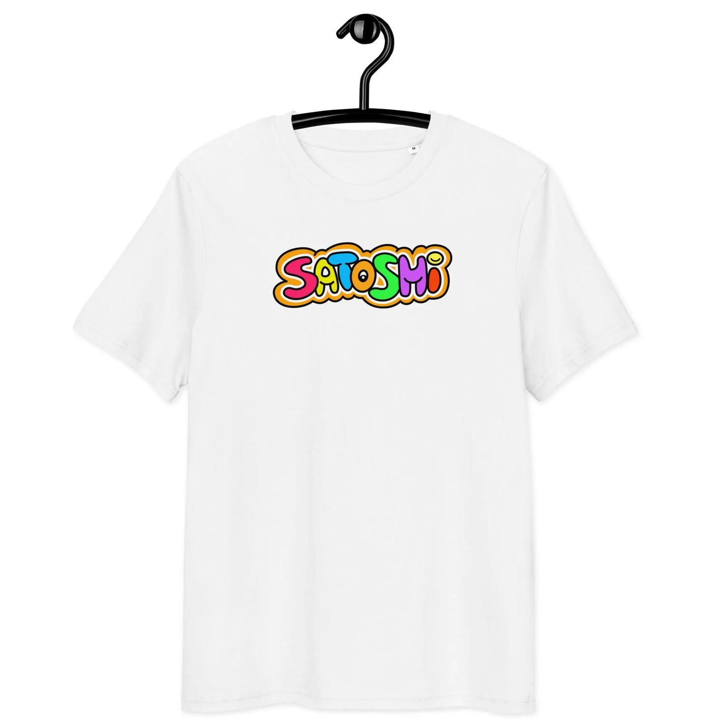 Colorful Satoshi T-Shirt – By BitPopArt | Store of Value — on hanger