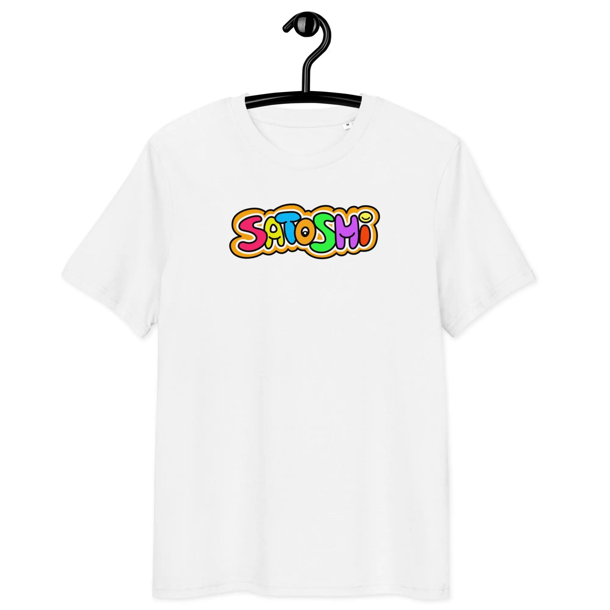 Colorful Satoshi T-Shirt – By BitPopArt | Store of Value — on hanger