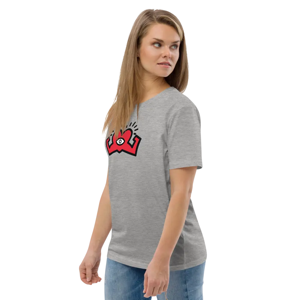 compassion super power t-shirt - worn by female model - side view