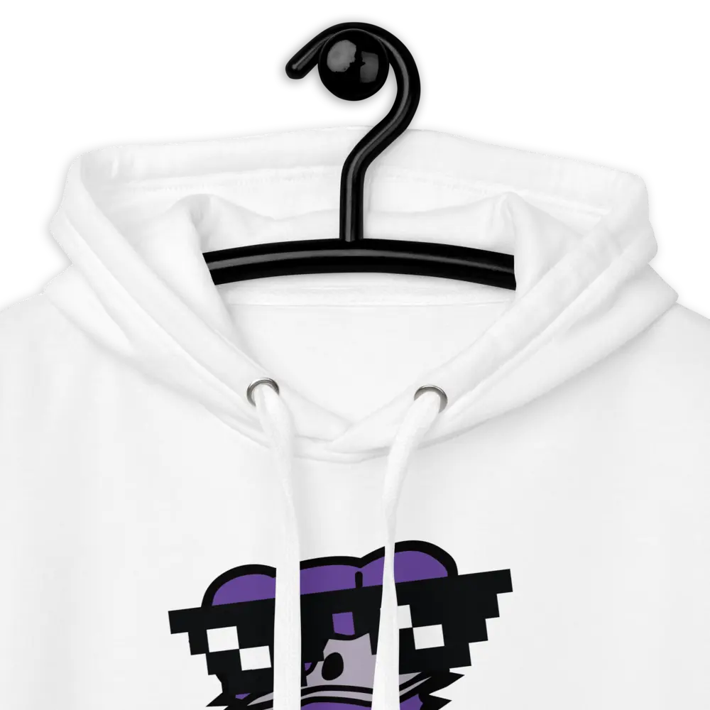 nostr hoodie - cool ostrich design - design close-up - white