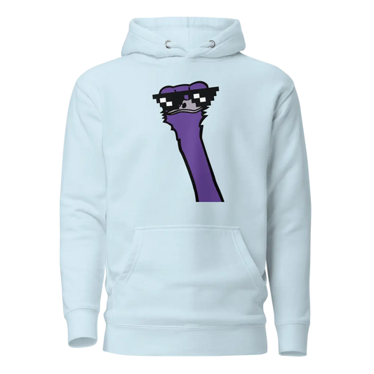 nostr hoodie - cool ostrich design - front view - sky blue