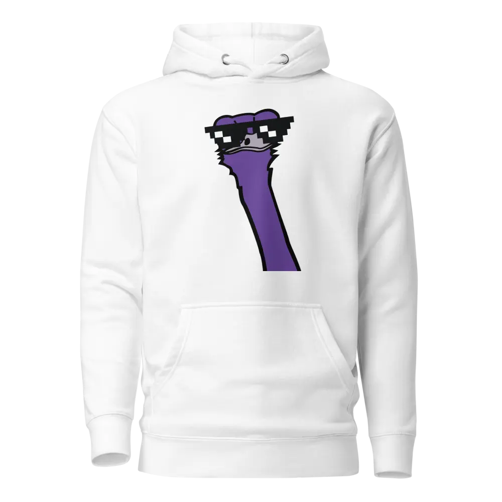 nostr hoodie - cool ostrich design - front view - white