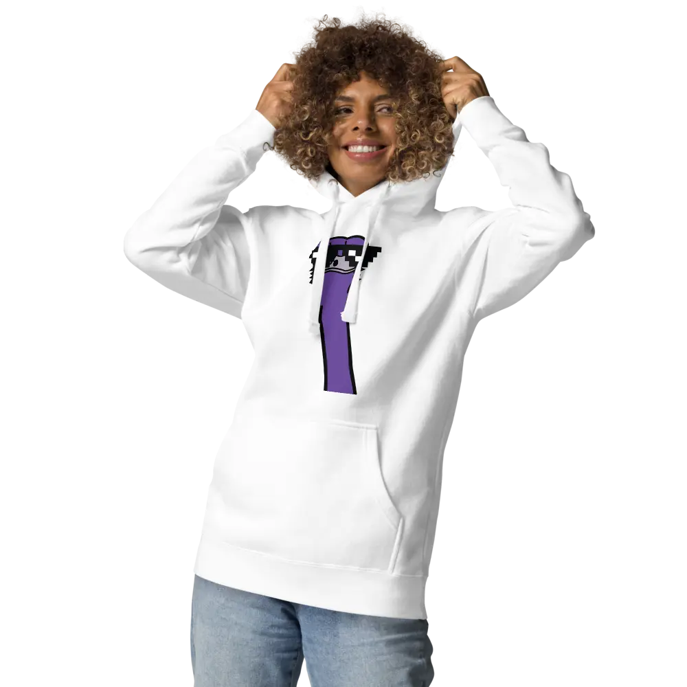 nostr hoodie - cool ostrich design - worn on female model - white