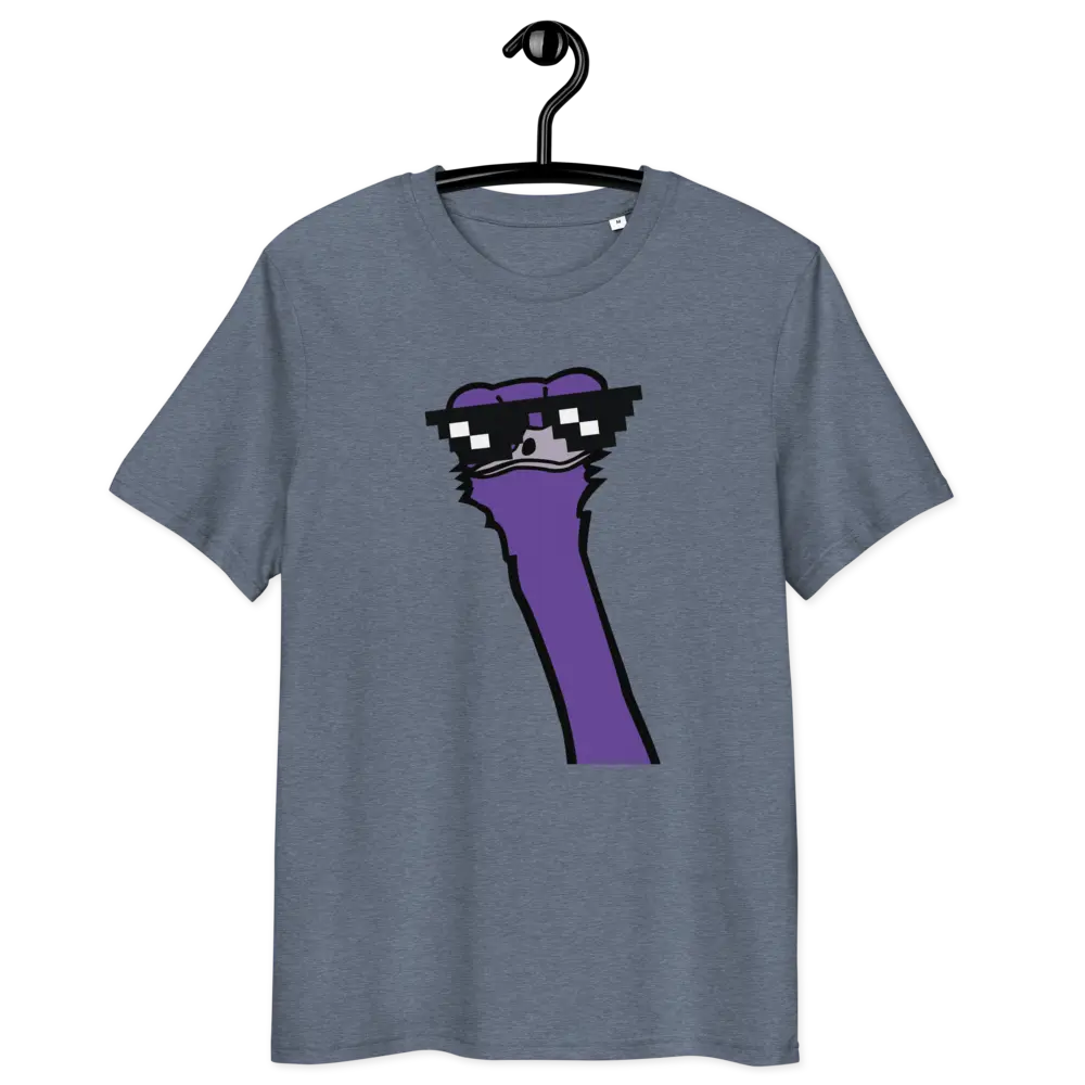 nostr t-shirt - cool ostrich - front view - blue
