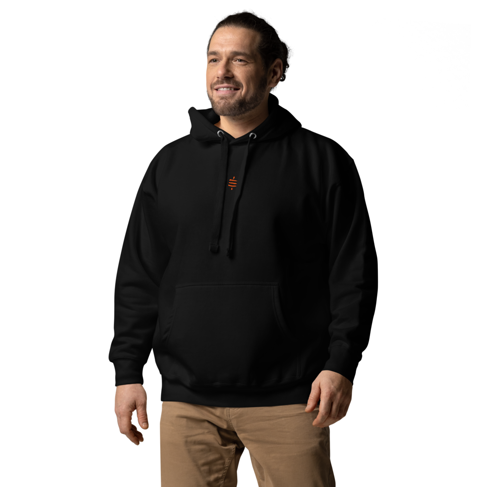 SATS Symbol - Bitcoin Hoodie - Orange Embroidery - Center Chest Store of Value