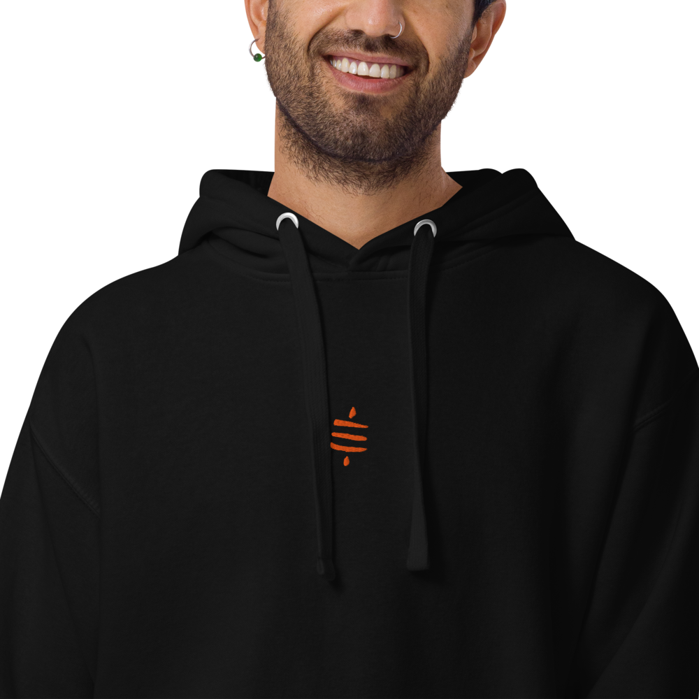 SATS Symbol - Bitcoin Hoodie - Orange Embroidery - Center Chest Store of Value