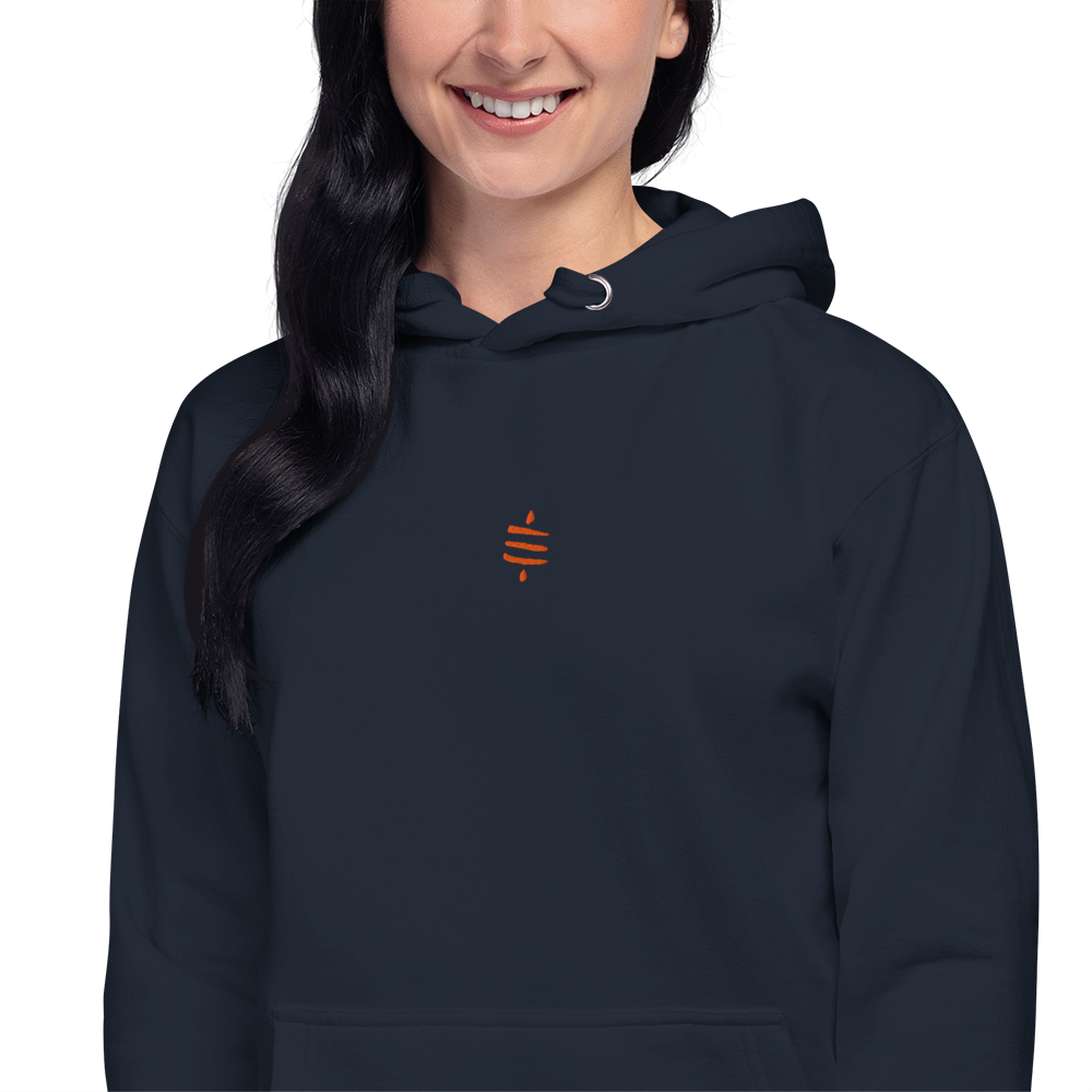 SATS Symbol - Bitcoin Hoodie - Orange Embroidery - Center Chest Store of Value