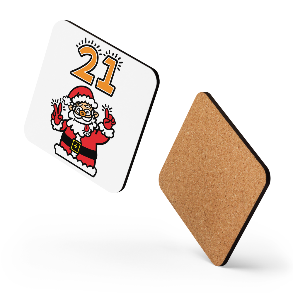 Crazy Santa Bitcoin coaster by BitPopArt – floating product shot