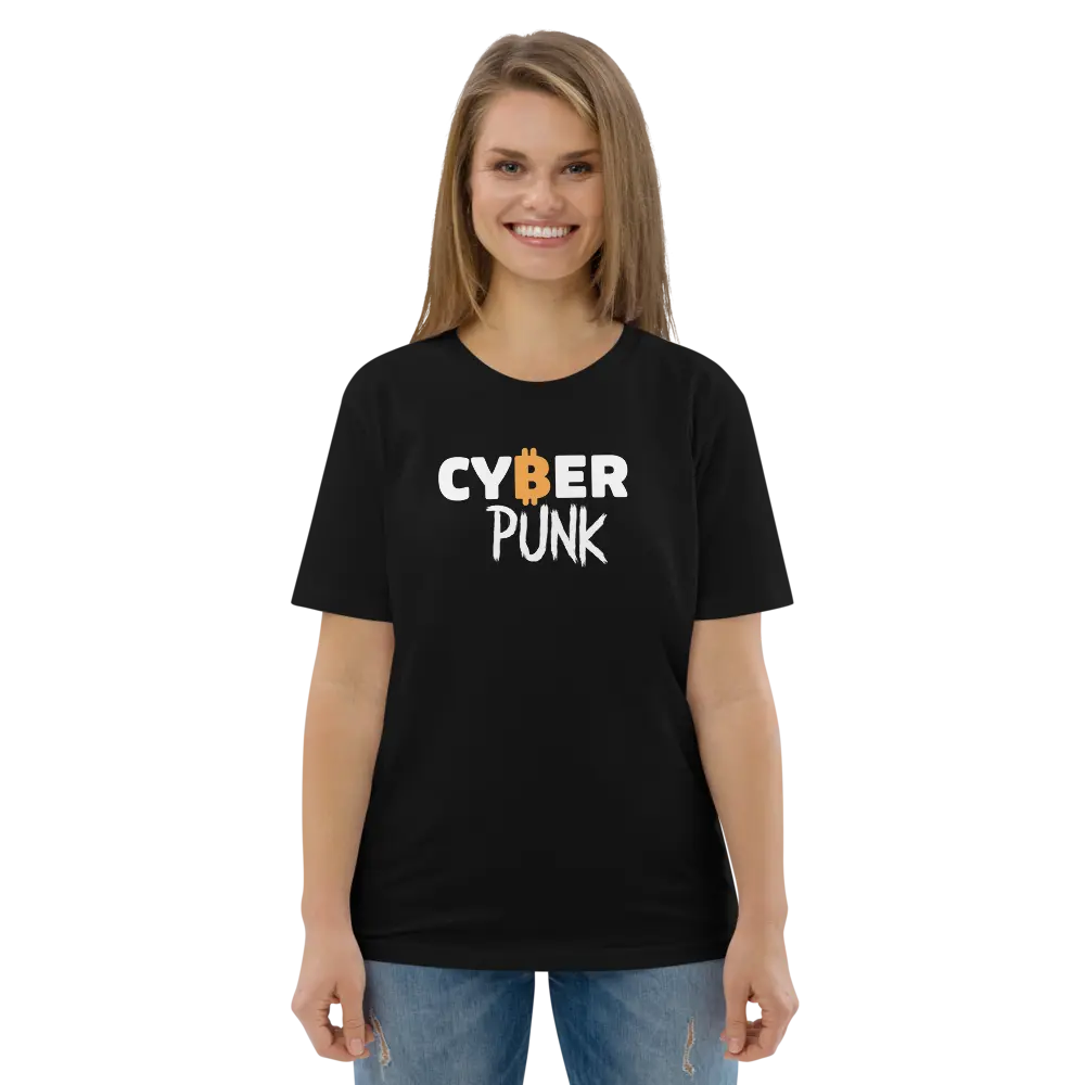 Bitcoin T-Shirt – Cyber Punk - worn on model - female