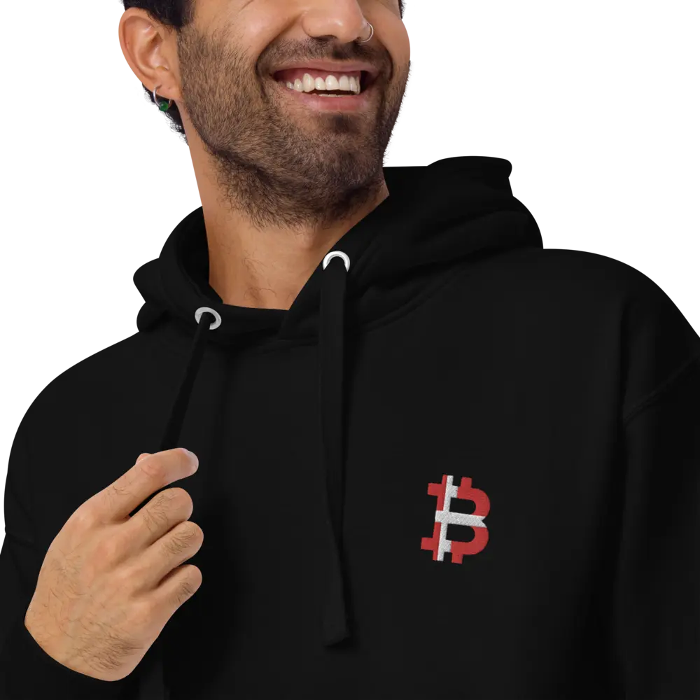 bitcoin hoodie - danish bitcoin flag - embroidery close-up