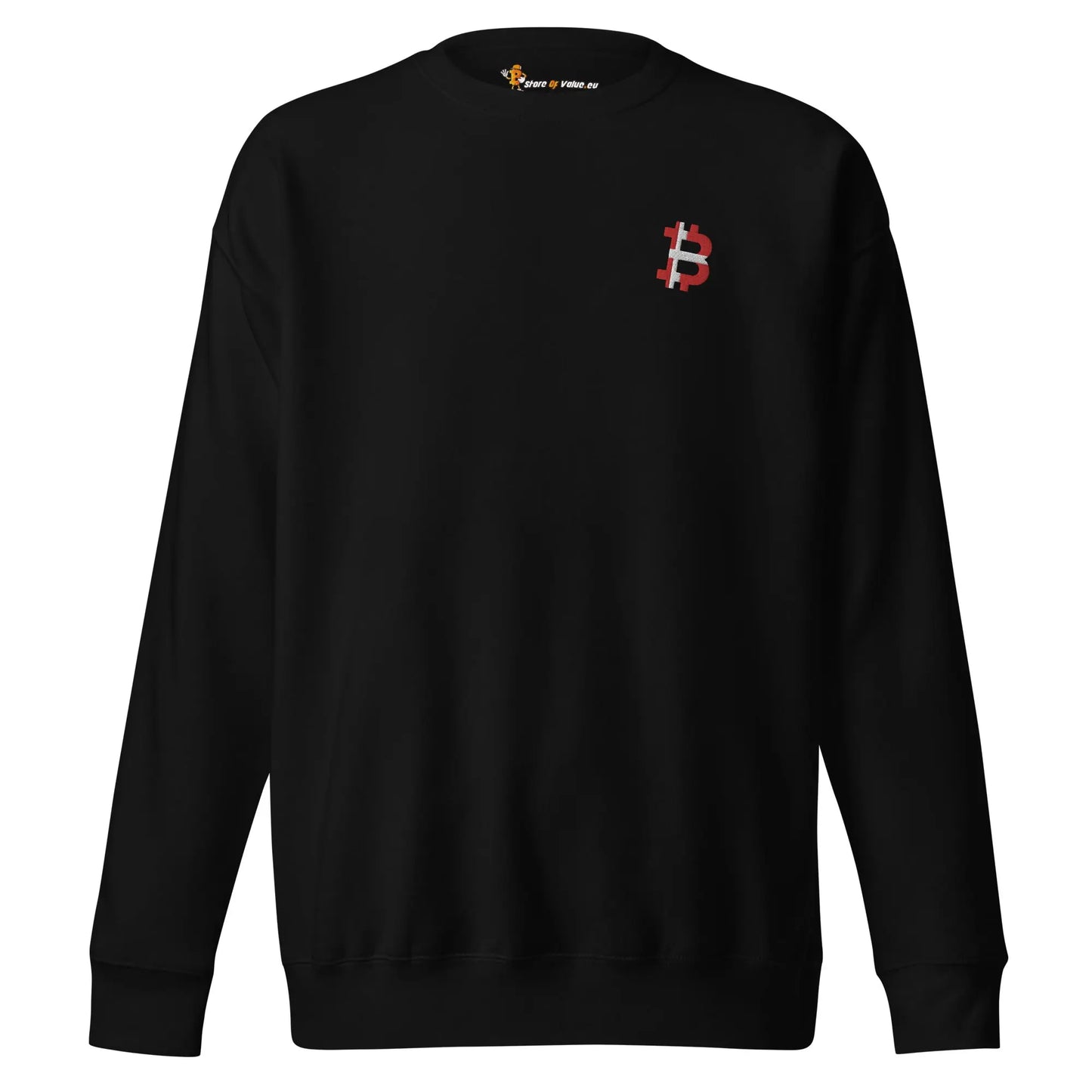 bitcoin embroidered sweatshirt - danish bitcoin flag - front view - black