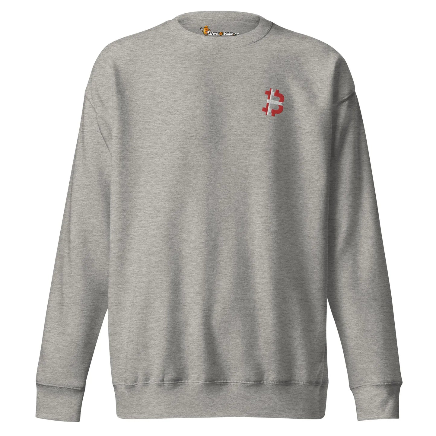 bitcoin embroidered sweatshirt - danish bitcoin flag - front view - carbon grey