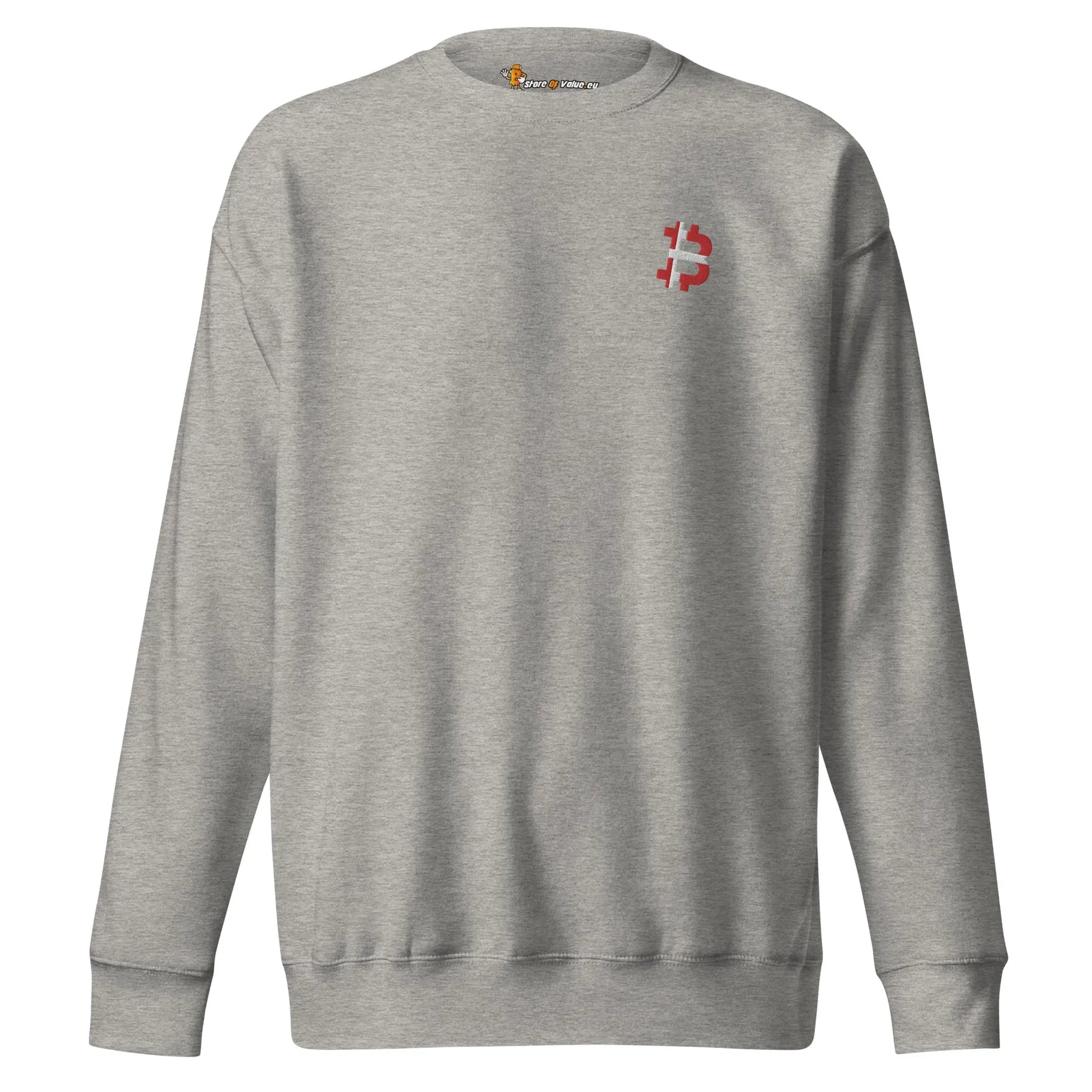 bitcoin embroidered sweatshirt - danish bitcoin flag - front view - carbon grey