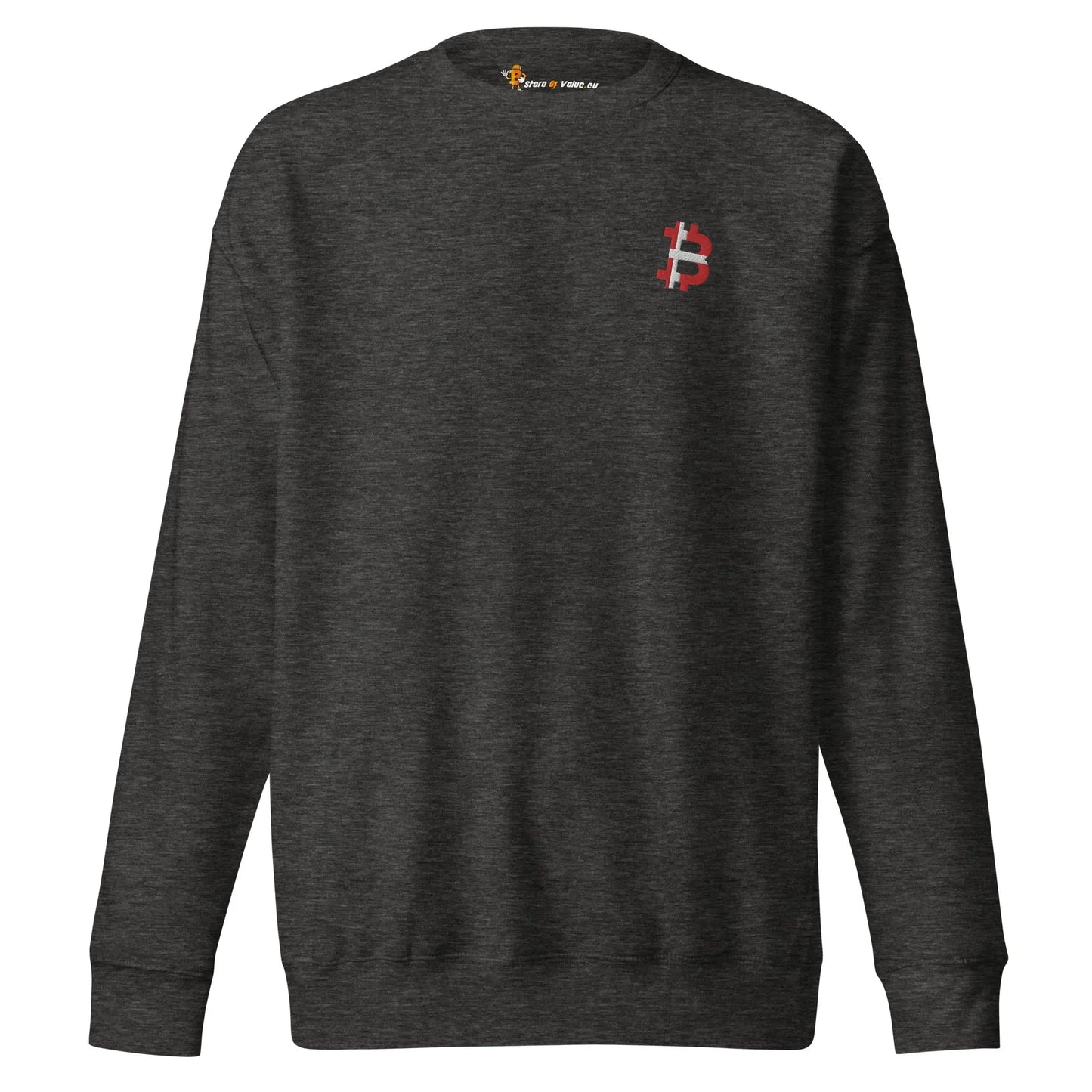 bitcoin embroidered sweatshirt - danish bitcoin flag - front view - grey