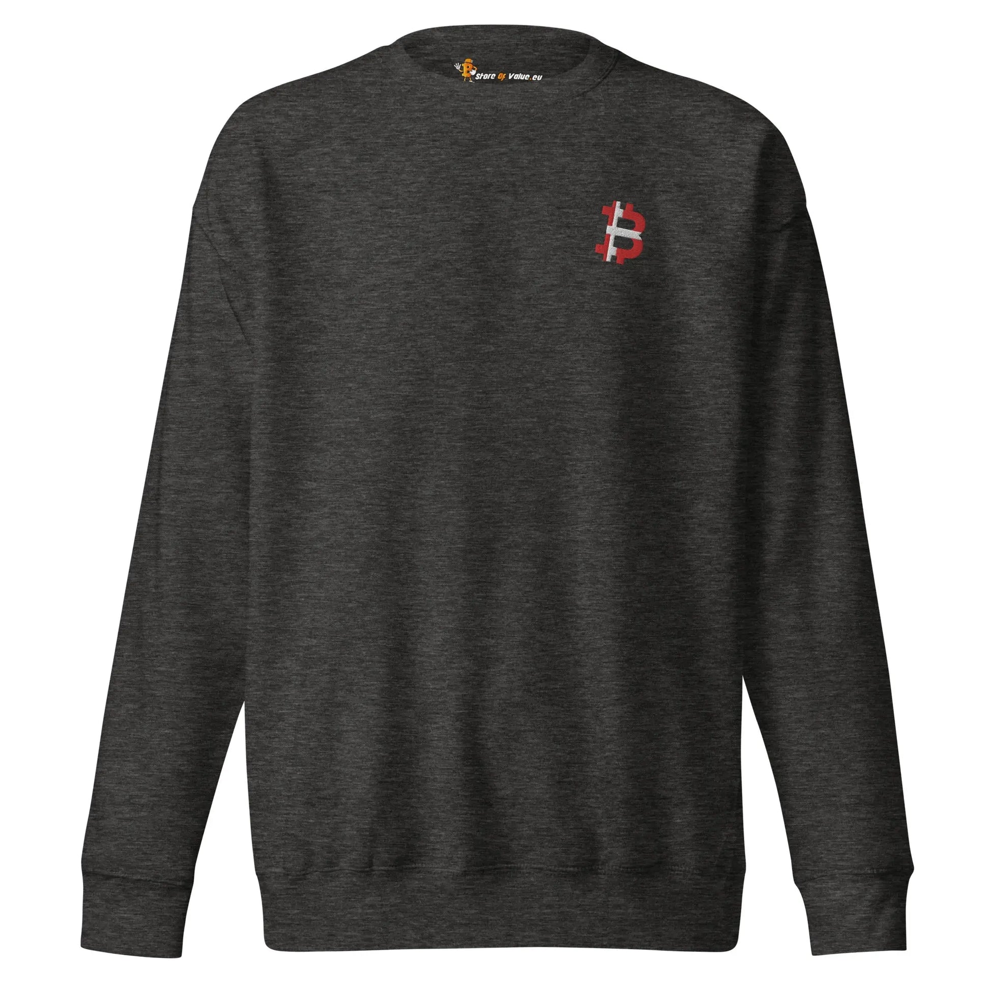 bitcoin embroidered sweatshirt - danish bitcoin flag - front view - grey