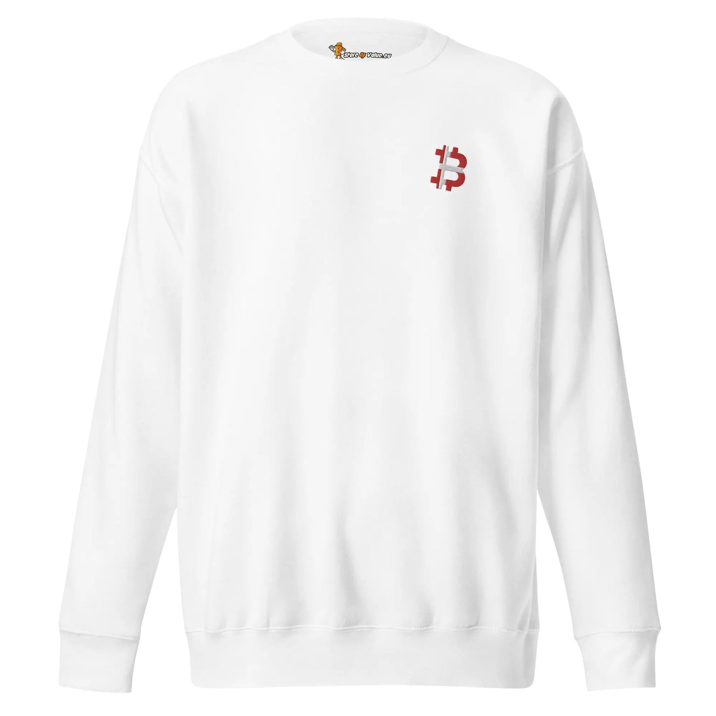 Bitcoin embroidered sweatshirt - danish bitcoin flag - front view - white