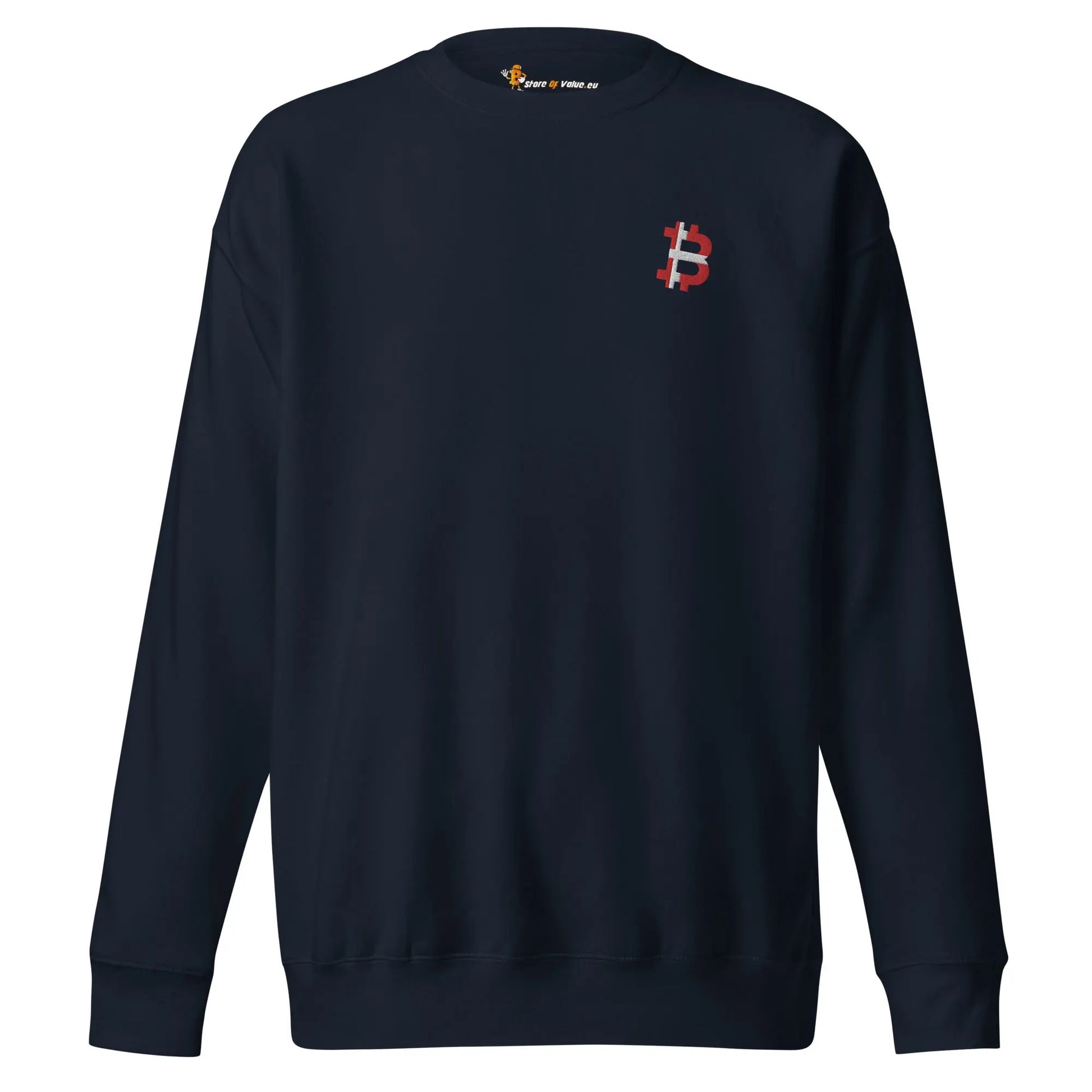 bitcoin embroidered sweatshirt - danish bitcoin flag - front view
