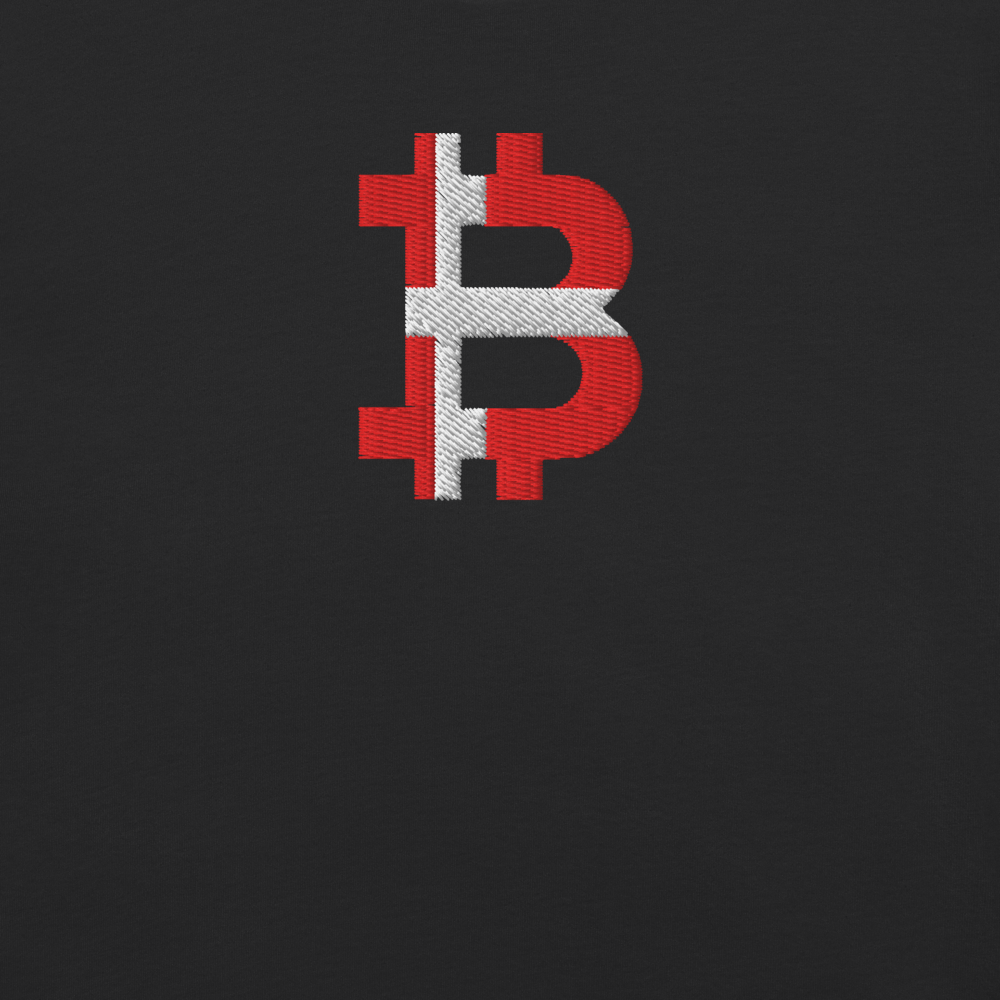Bitcoin T-Shirt – Danish Flag — design close-up