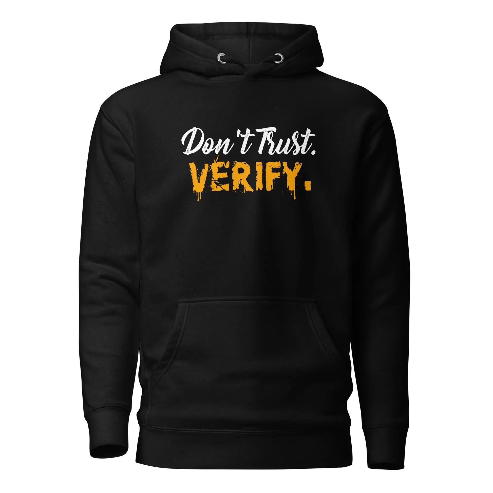 bitcoin hoodie - dont trust verify - front view - black