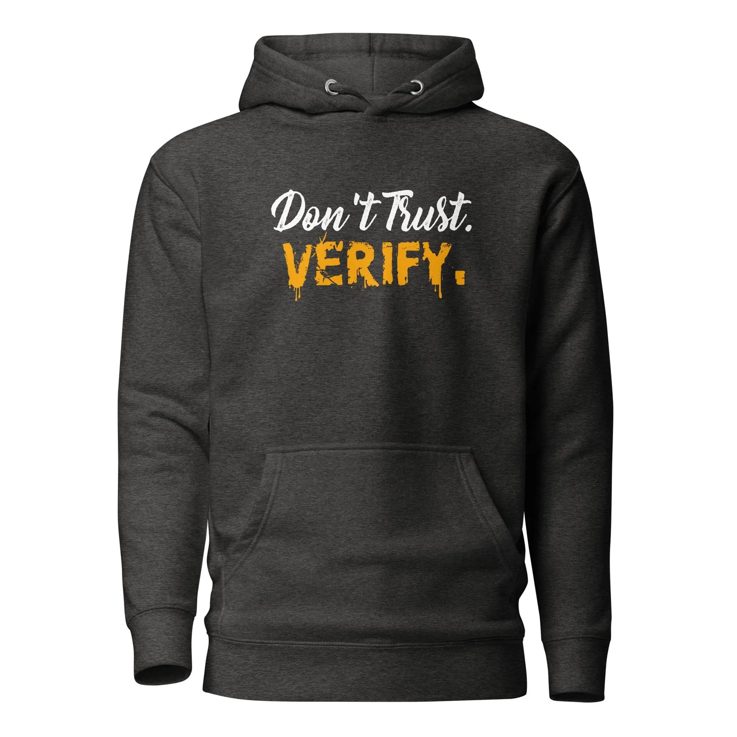 bitcoin hoodie - dont trust verify - front view - grey