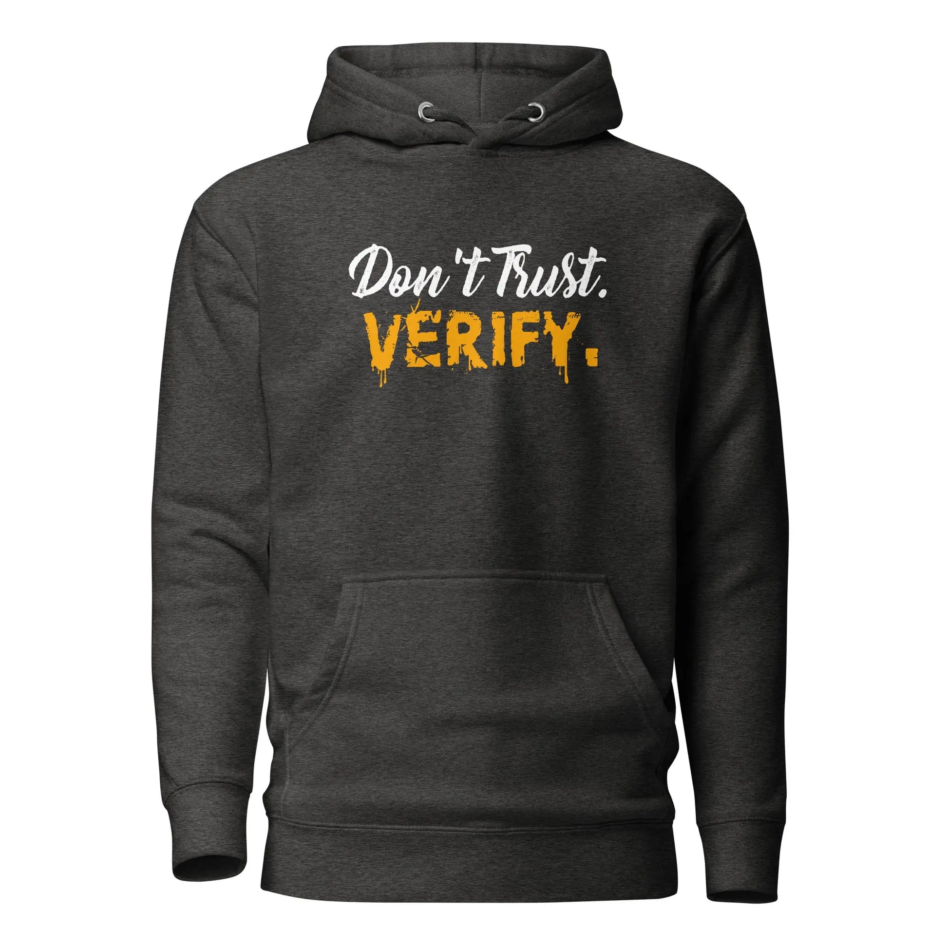 bitcoin hoodie - dont trust verify - front view - grey