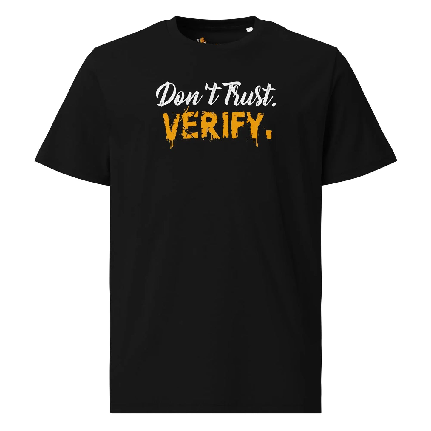 Bitcoin T-Shirt – Don’t Trust, Verify - front view — black
