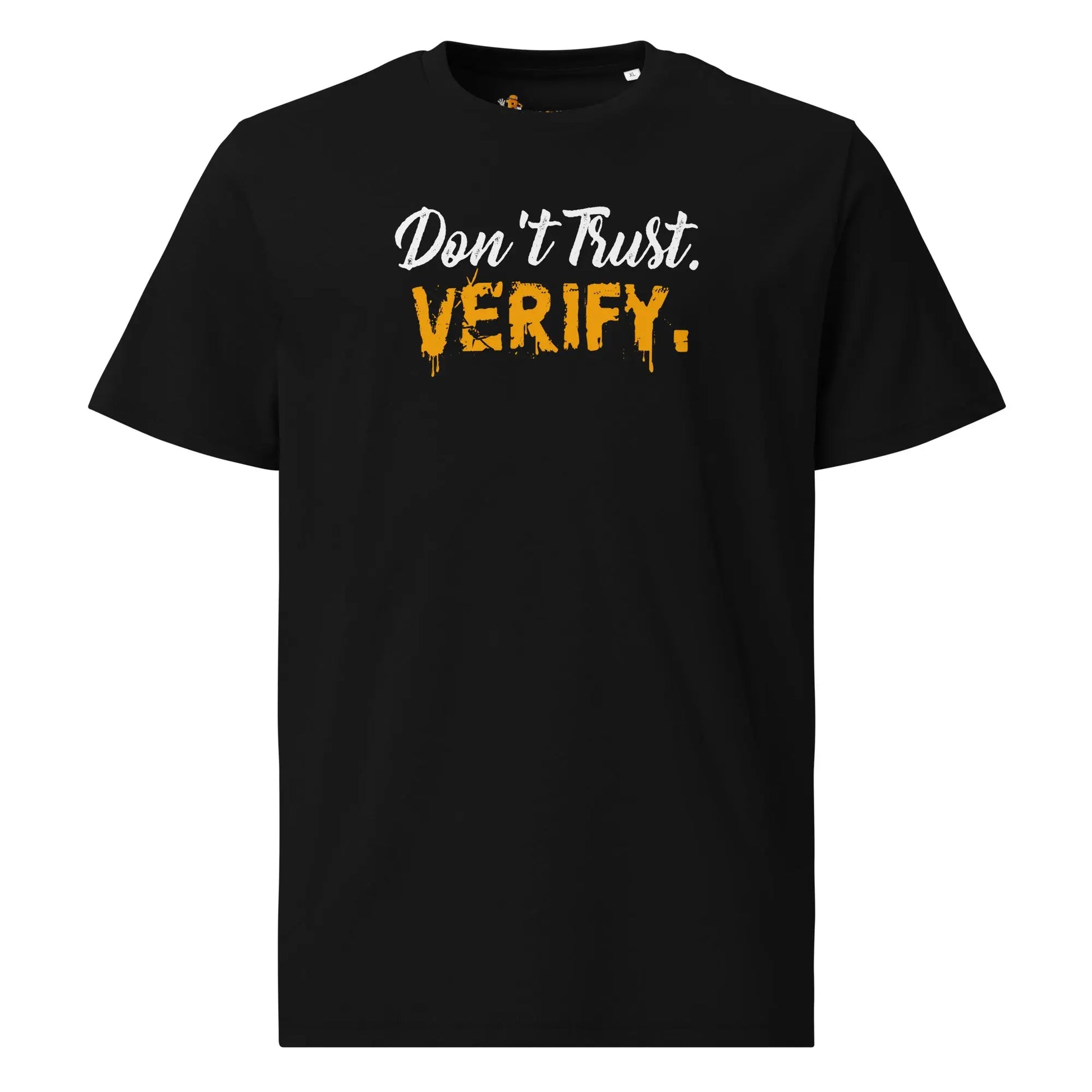 Bitcoin T-Shirt – Don’t Trust, Verify - front view — black