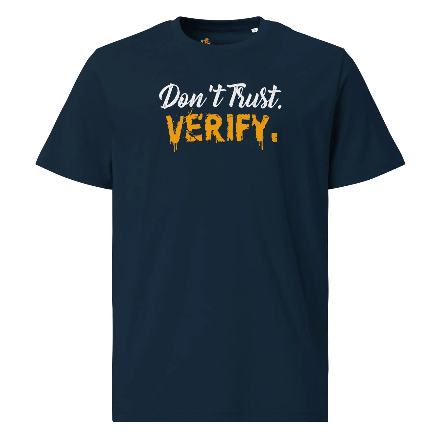 Bitcoin T-Shirt – Don’t Trust, Verify - front view — navy blue