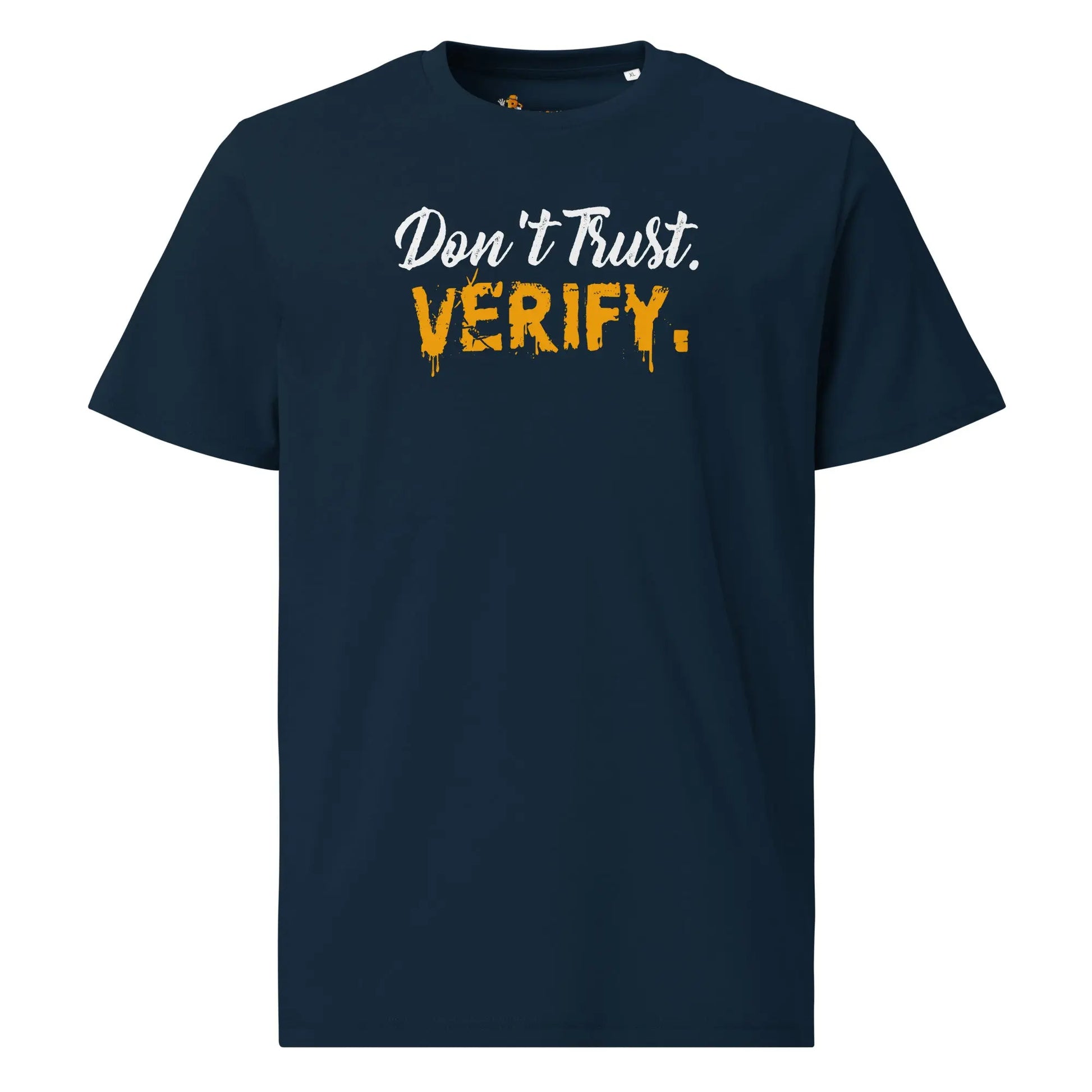 Bitcoin T-Shirt – Don’t Trust, Verify - front view — navy blue