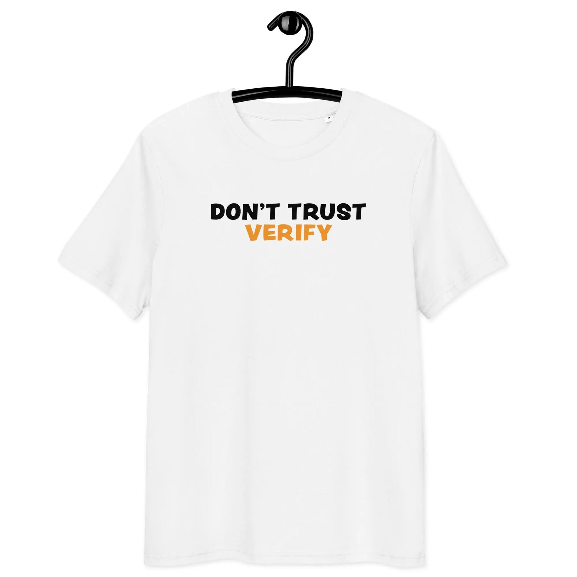 Bitcoin T-Shirt – Don’t Trust, Verify - on hanger