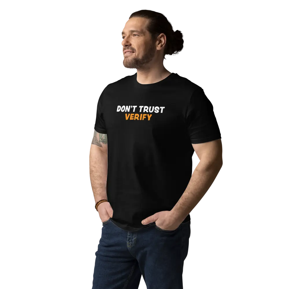 Bitcoin T-Shirt – Don’t Trust, Verify - worn on model