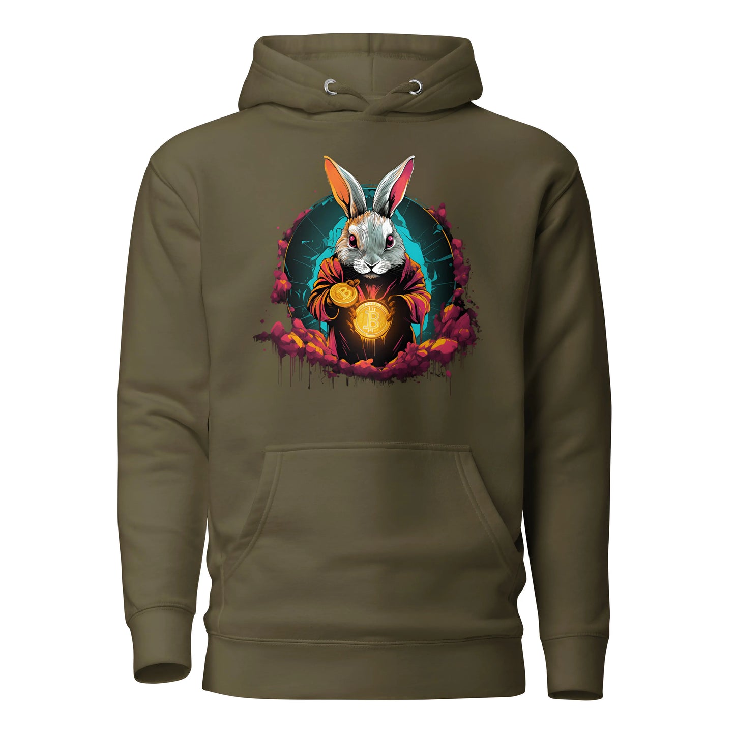 bitcoin hoodie -  down the bitcoin rabbit hole - front view - green